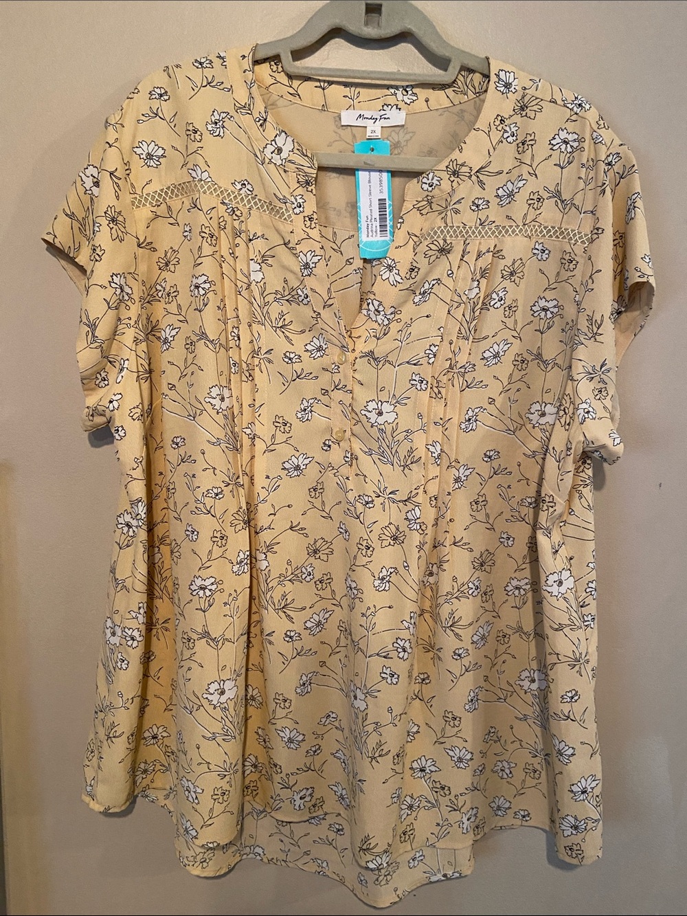 Monday Fun Yellow Floral Short-Sleeve Blouse